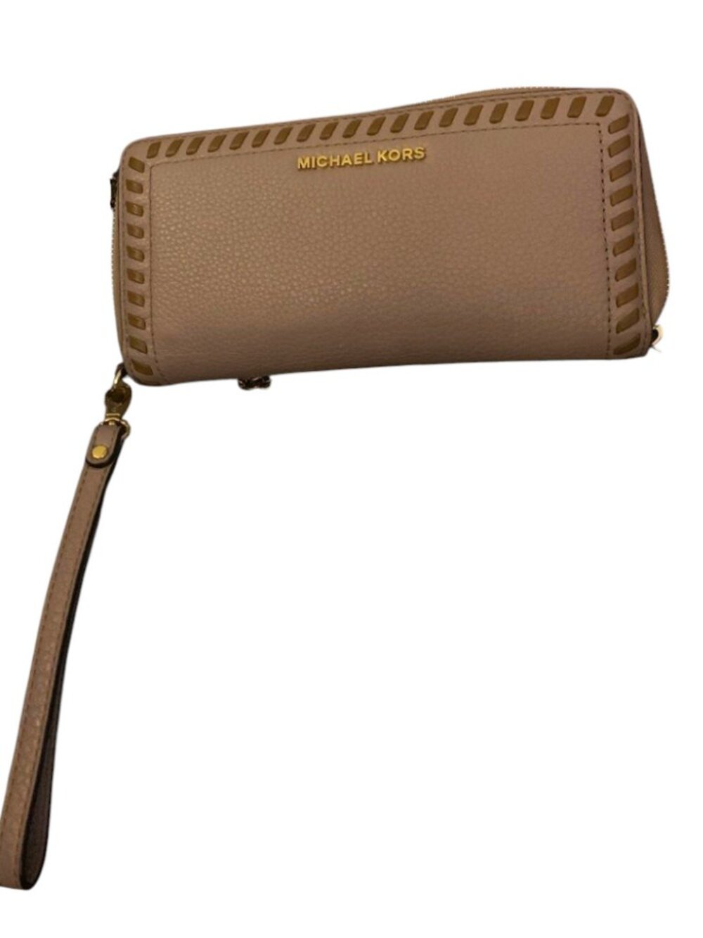 Michael Kors Jet Set Travel Large Pebbled Leather Wristlet Wallet, Camel